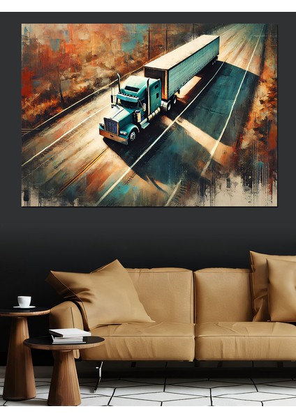 Yolda Mavi Tır Dekoratif Kanvas - Mdf Ahşap Tablo modelleri
