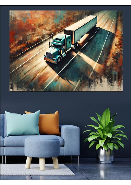 Yolda Mavi Tır Dekoratif Kanvas - Mdf Ahşap Tablo fırsatları