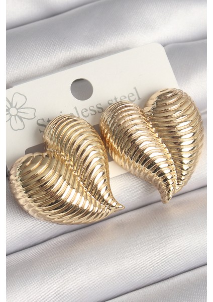 Pirinç Gold Renk İşlemeli Bomba Kalp Model Kadın Küpe