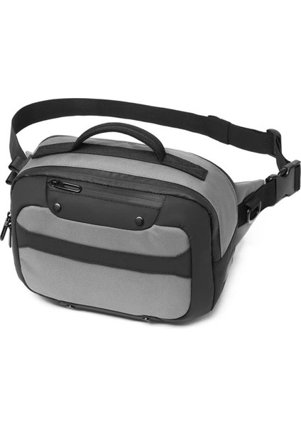 Gri Erkek Askılı Çok Cepli Bel ve El Çantası, Şık ve Kullanışlı Tasarım