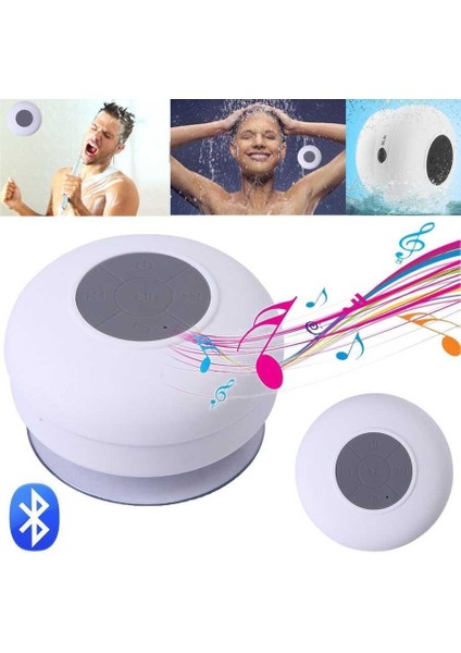 Su Geçirmez Mini Bluetooth Duş Hoparlörü (Beyaz) indirimleri