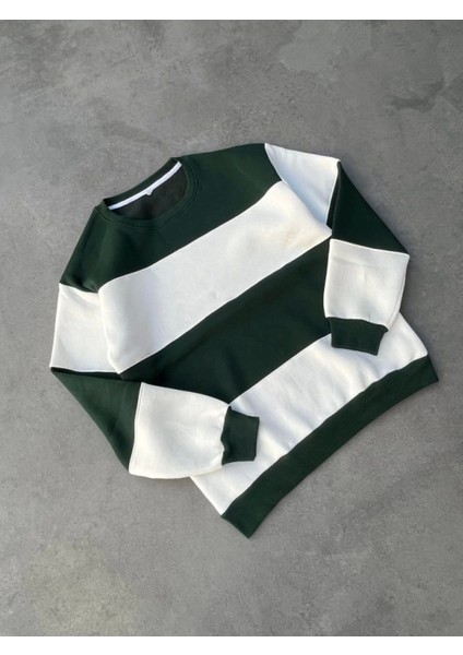 Parçalı Bisiklet Yaka Baskılı Sweatshirt