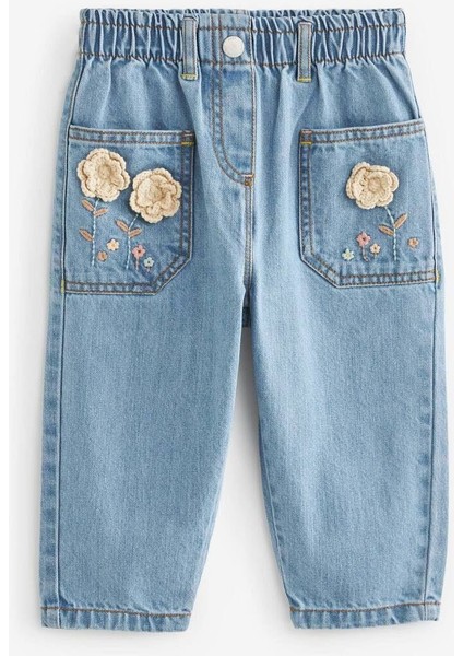 Kız Çocuk Nakışlı Jean Pantolon
