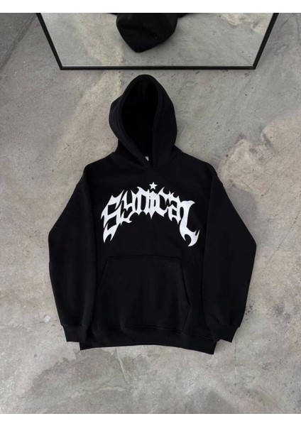 Üç Iplik Kapşonlu Baskılı Oversize Sweatshirt