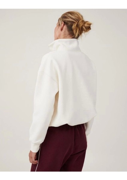 Oversize Yarım Farmuarlı Yakalı Basic Sweatshirt