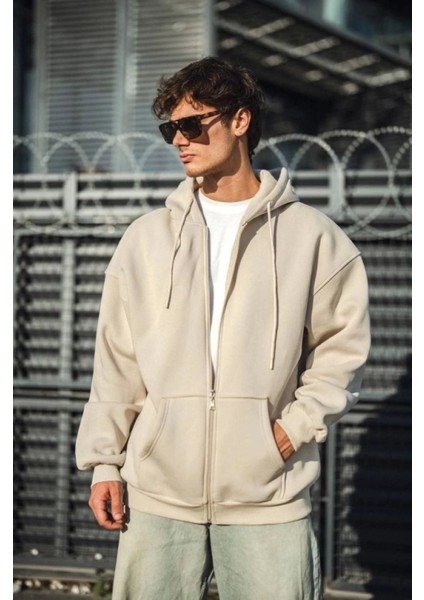 Oversize Tam Fermuarlı Uzun Kol Hırka