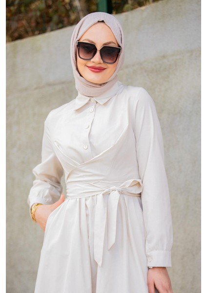 Qua Pamuk Cotton Bağlamalı Elbise-Bej fiyatları