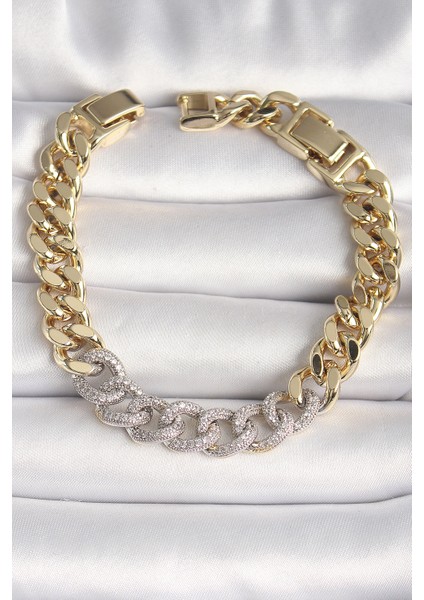 Pirinç Gold Renk Zirkon Taşlı Halka Zincir Xuping Vıp Seri Exculusive Kadın Bileklik