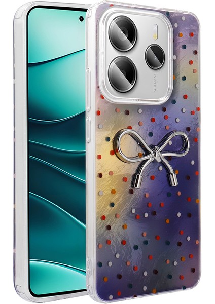 Xiaomi Redmi Note 14 Kılıf Kamera Korumalı Fiyonk Kalp Figürlü Ponti Kapak