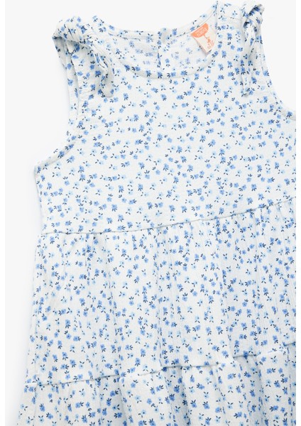 Fırfır Detaylı Çiçekli Bisiklet Yaka Kolsuz Katlı Mini Elbise modelleri