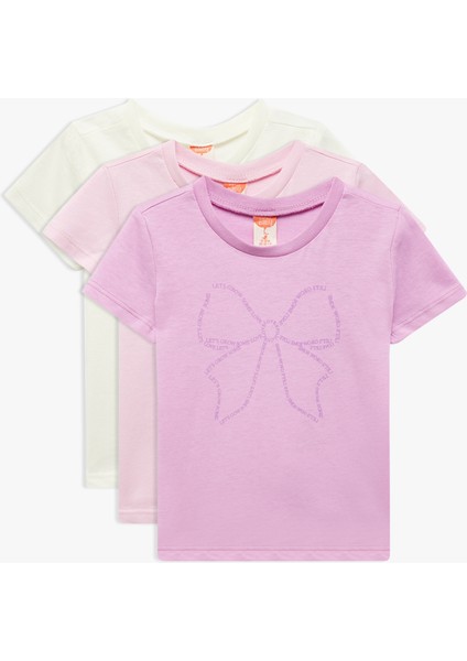 Pamuklu 3'lü Kiraz ve Fiyonk Baskılı Tişört Seti