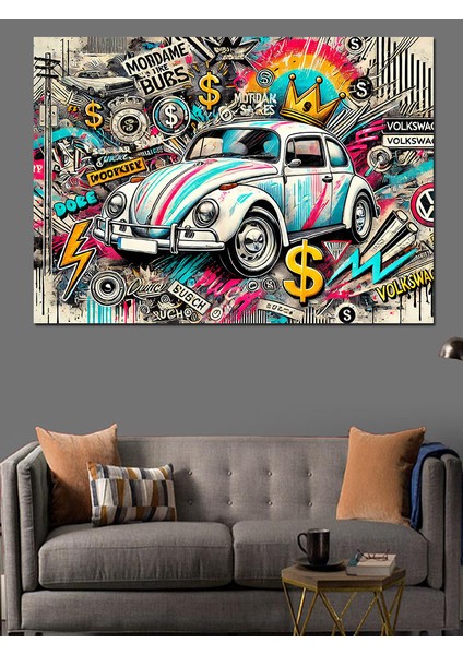 Renkli Vosvos Çizimi Dekoratif Kanvas - Mdf Ahşap Tablo fiyatları