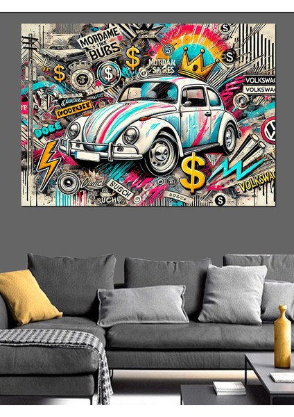 Renkli Vosvos Çizimi Dekoratif Kanvas - Mdf Ahşap Tablo fırsatları