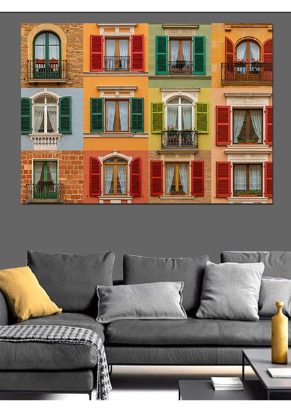 Renkli Balkon Cephe Dekoratif Kanvas - Mdf Ahşap Tablo