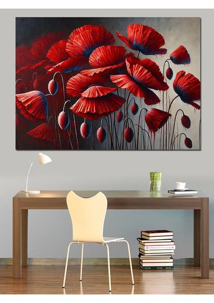 Kırmızı Gelincik Çiçekleri Dekoratif Kanvas - Mdf Ahşap Tablo fiyatları