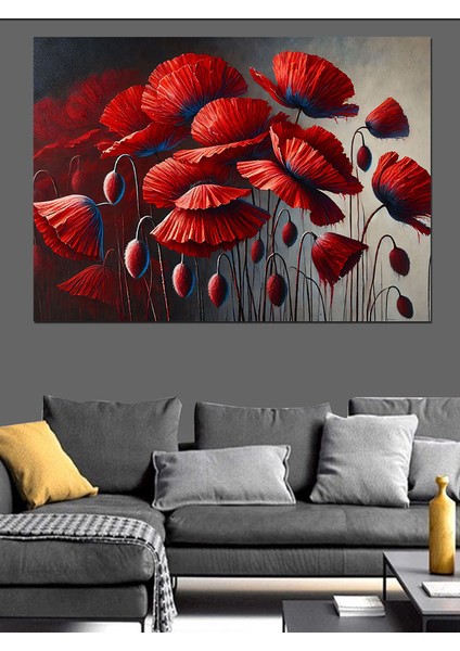 Kırmızı Gelincik Çiçekleri Dekoratif Kanvas - Mdf Ahşap Tablo modelleri