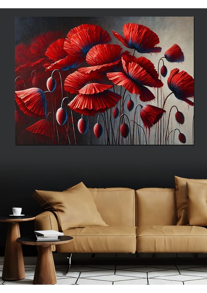 Kırmızı Gelincik Çiçekleri Dekoratif Kanvas - Mdf Ahşap Tablo fırsatları