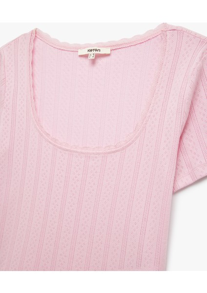Slim Fit Pamuklu Derin U Yaka Kısa Kollu Tişört modelleri