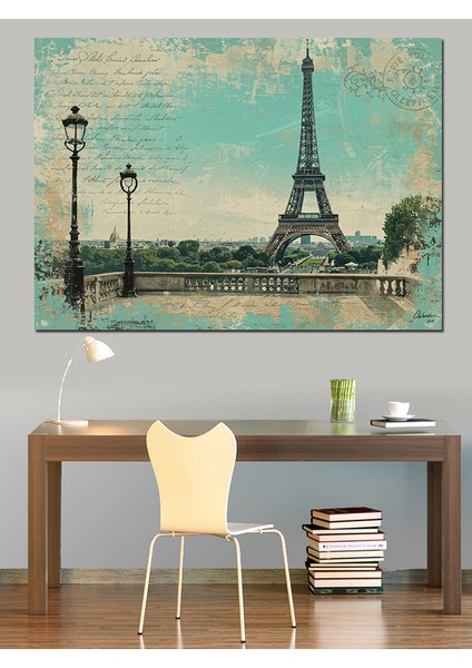 Eyfel Kulesi ve Manzara Dekoratif Kanvas - Mdf Ahşap Tablo