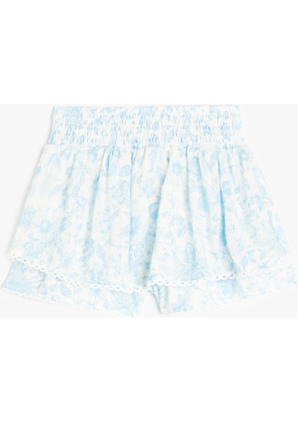 Viskon Gipeli Şifon Çiçekli Katlı Mini Şort Etek