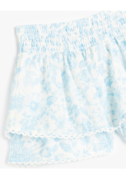 Viskon Gipeli Şifon Çiçekli Katlı Mini Şort Etek modelleri