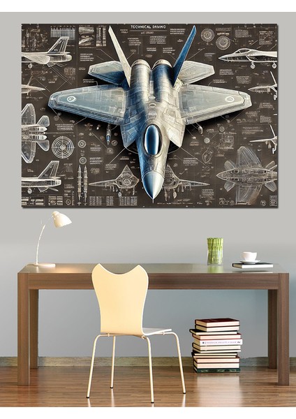 Jet Uçak Çizimi Dekoratif Kanvas - Mdf Ahşap Tablo fiyatları