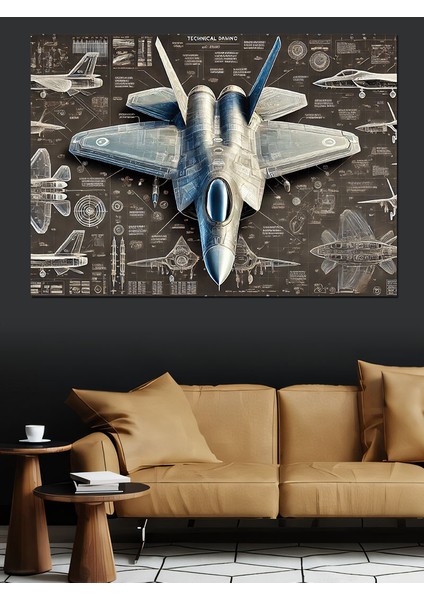 Jet Uçak Çizimi Dekoratif Kanvas - Mdf Ahşap Tablo fırsatları
