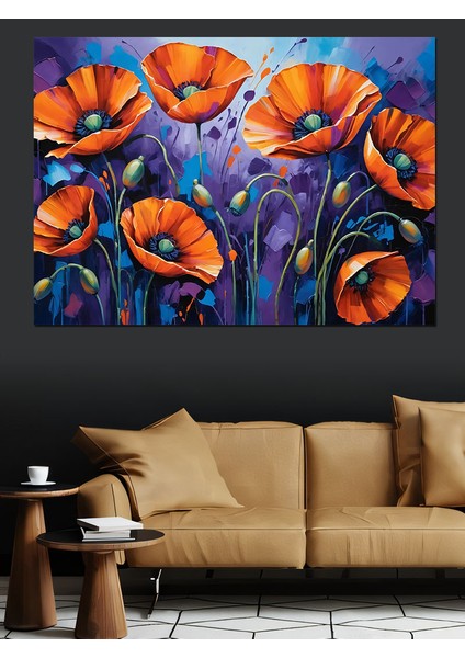 Turuncu Gelincik Tarlası Dekoratif Kanvas - Mdf Ahşap Tablo modelleri