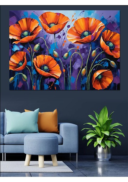 Turuncu Gelincik Tarlası Dekoratif Kanvas - Mdf Ahşap Tablo fırsatları