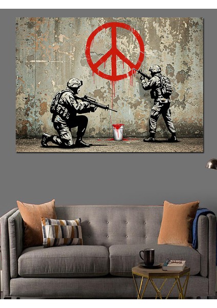 Barış Grafiti Çizimi Dekoratif Kanvas - Mdf Ahşap Tablo
