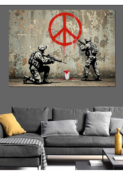 Barış Grafiti Çizimi Dekoratif Kanvas - Mdf Ahşap Tablo modelleri