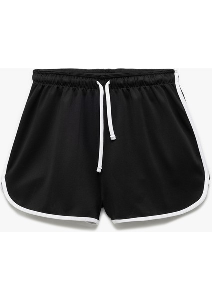 Normal Bel Bağcıklı Çizgili Mini Spor Şort