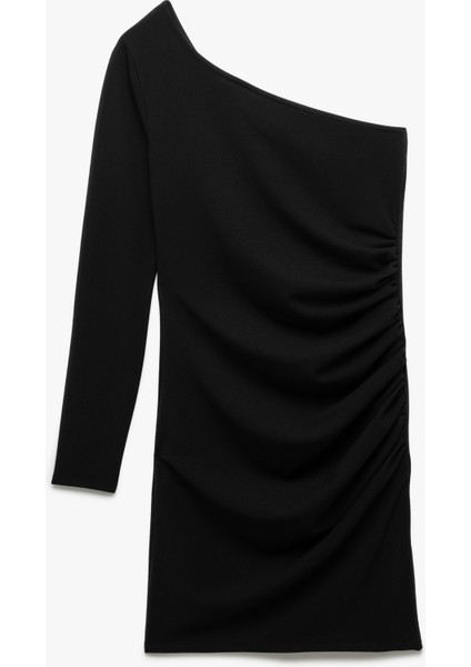 Uzun Kollu Tek Omuz Mini Elbise