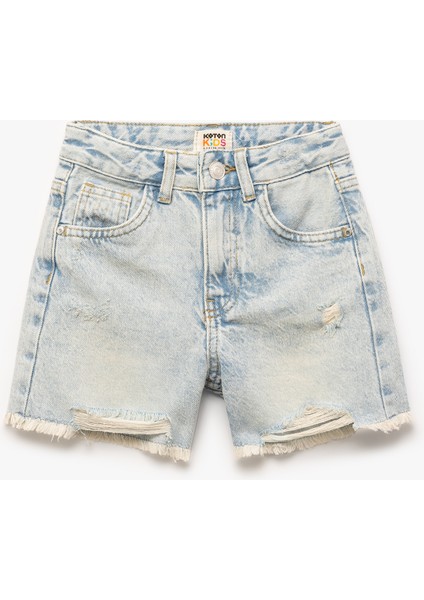 Pamuklu Bol Kalıp Saçaklı Paça Denim Şort