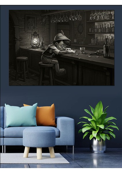 Karanlık Barda Kukla Dekoratif Kanvas - Mdf Ahşap Tablo