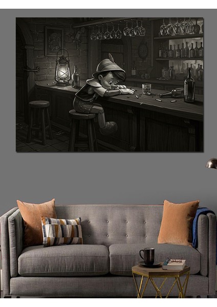 Karanlık Barda Kukla Dekoratif Kanvas - Mdf Ahşap Tablo fiyatları