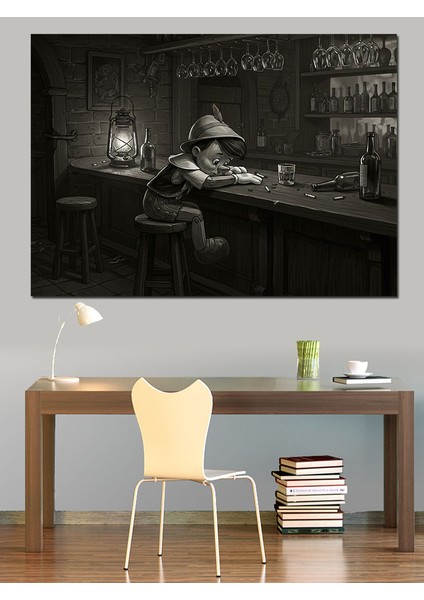 Karanlık Barda Kukla Dekoratif Kanvas - Mdf Ahşap Tablo modelleri