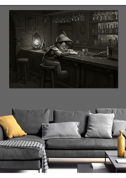 Karanlık Barda Kukla Dekoratif Kanvas - Mdf Ahşap Tablo fırsatları