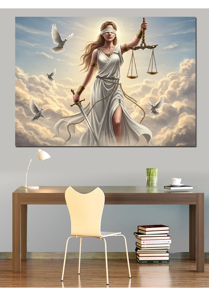 Adalet Tanrıçası Heykeli Dekoratif Kanvas - Mdf Ahşap Tablo