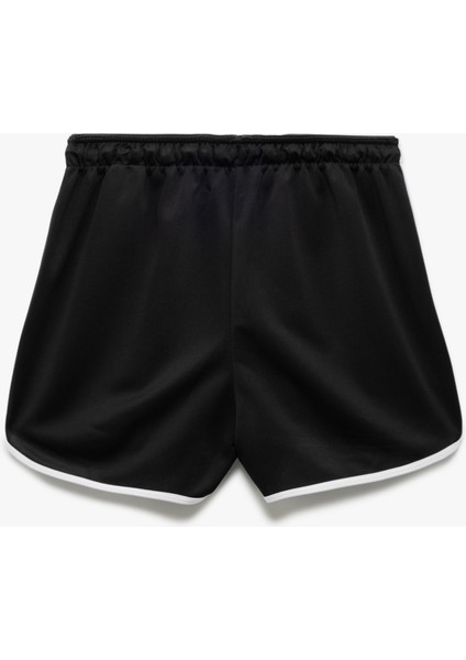Normal Bel Bağcıklı Çizgili Mini Spor Şort