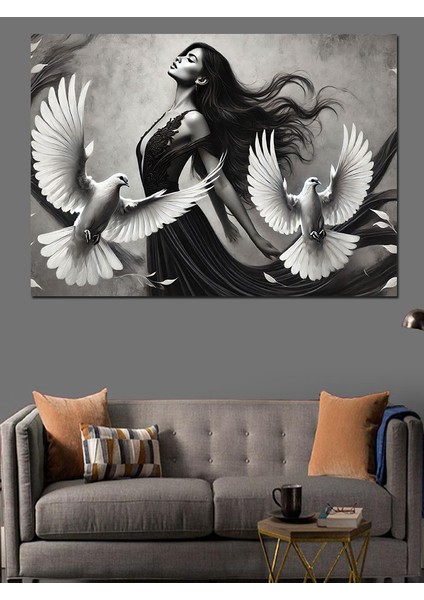 Beyaz Güvercin Kadın Dekoratif Kanvas - Mdf Ahşap Tablo modelleri