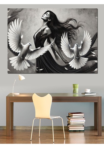 Beyaz Güvercin Kadın Dekoratif Kanvas - Mdf Ahşap Tablo fırsatları