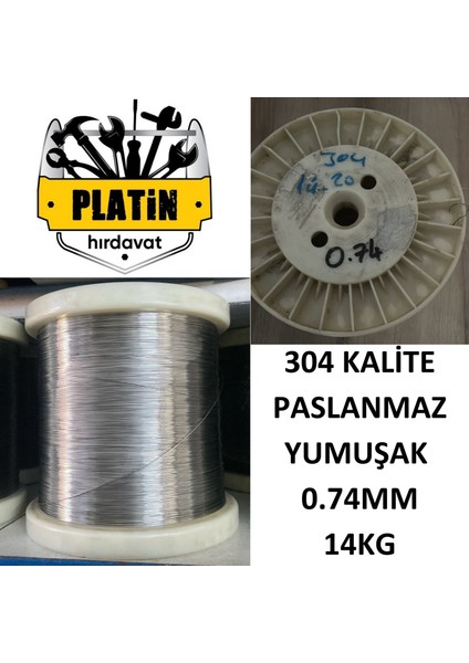 304 Kalite Paslanmaz Çelik Tel 0,74MM ( Yumuşak Parlak ) 14 kg