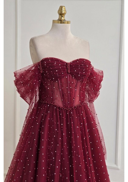 Bordo Incili Helen Nişanlık 7938 modelleri
