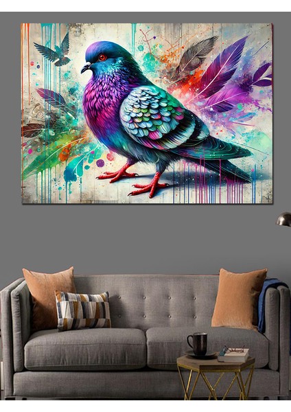 Renkli Şehir Güvercini Dekoratif Kanvas - Mdf Ahşap Tablo fiyatları