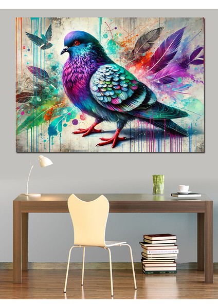 Renkli Şehir Güvercini Dekoratif Kanvas - Mdf Ahşap Tablo modelleri