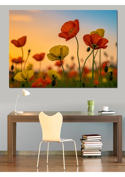 Turuncu Gelincik Bahçesi Dekoratif Kanvas - Mdf Ahşap Tablo