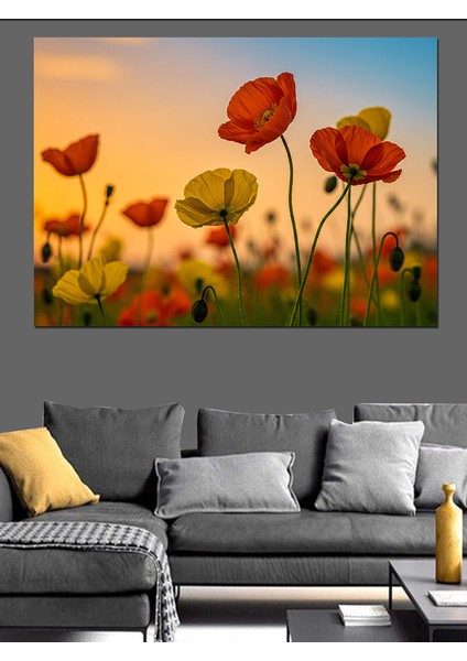 Turuncu Gelincik Bahçesi Dekoratif Kanvas - Mdf Ahşap Tablo fiyatları