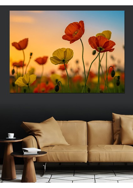 Turuncu Gelincik Bahçesi Dekoratif Kanvas - Mdf Ahşap Tablo modelleri