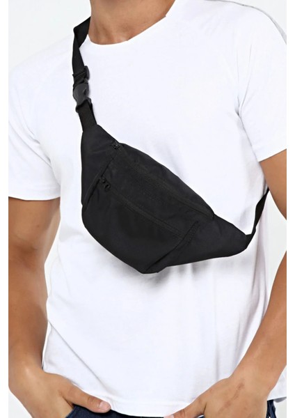 Su Geçirmez Siyah Askılı Çapraz Unisex Bel ve Omuz Çantası, 2 Bölmeli, Rahat ve Şık